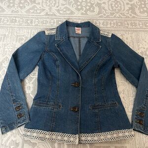 Faded Glory Denim Blazer Jacket with Lace Trim
